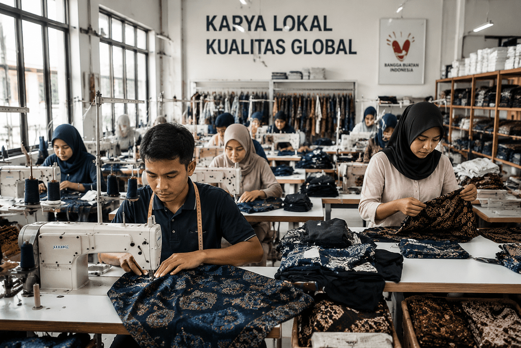 Aktivitas bengkel produksi UMKM manufaktur yang menyerap tenaga kerja produktif di Indonesia.