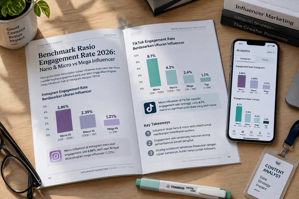 Micro-Creator 10 Ribu Follower Punya Engagement Ungguli Influencer Besar 4 Laporan infografik komparasi engagement rate menunjukkan keunggulan micro-creator atas mega-influencer.