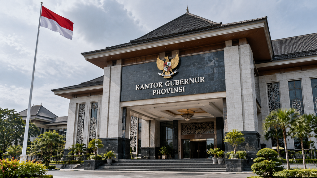 Menaker Sebut Formula UMP 2027 Mengacu UU Baru, Pengusaha Perlu Siap 6 Fasad gedung kantor gubernur atau pemerintahan daerah di Indonesia, tempat di mana keputusan upah minimum provinsi (UMP) ditandatangani.